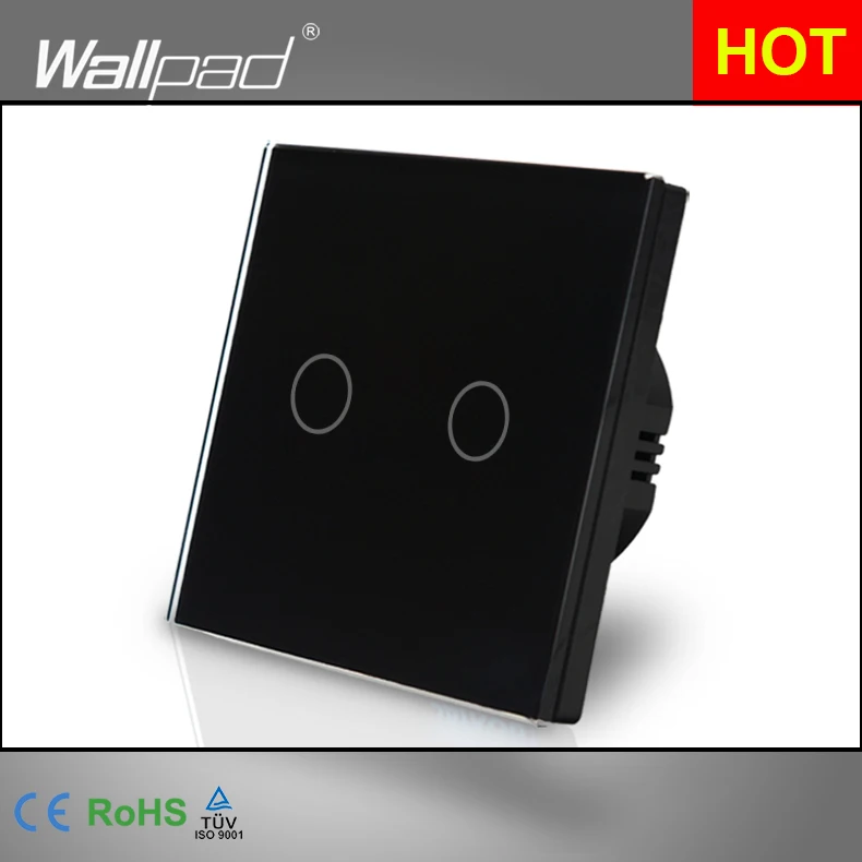 Черный Новое поступление Wallpad стандарта ЕС, США, Великобритании 110 V-220 V 2 банды 2 Way 3 Way позиция белый Стекло Панель сенсорная кнопка настенный переключатель света фар Питание - Цвет: Черный