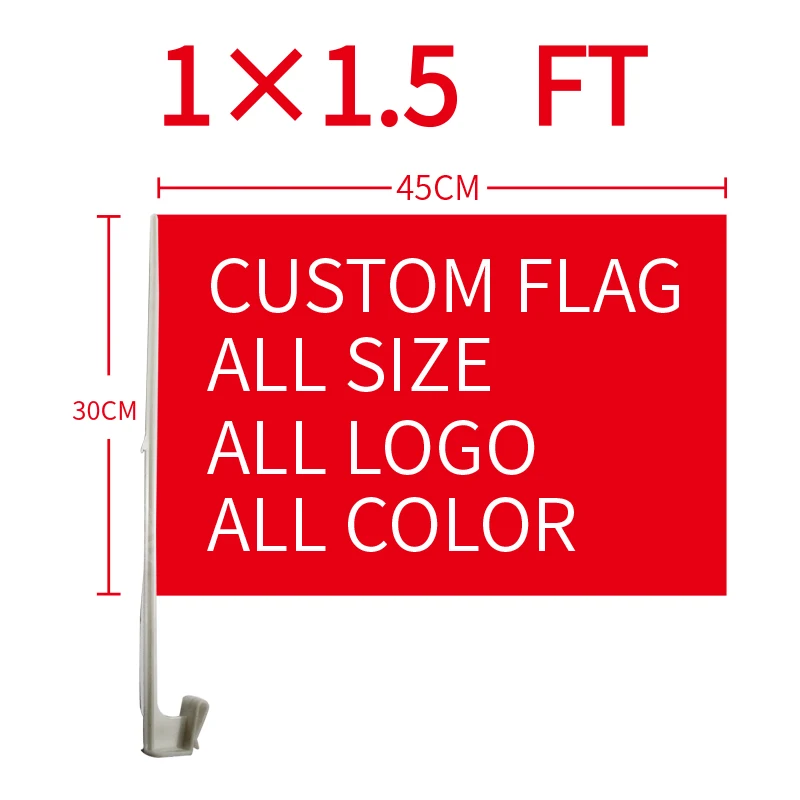 xvggdg  2pcs/lot   Custom Car Flag 30x45cm Polyester double sided Banner with 45cm plastic flag pole Car window flags