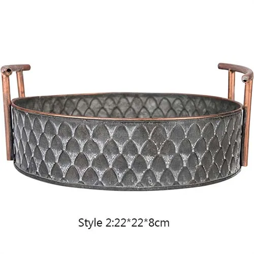 Style-2 JINSERTA, винтажная корзина для фруктового хлеба, Круглые античные металлические поддоны с ручкой, ретро стол, кухонная корзина для хранения, домашний декор - Color: Style-2