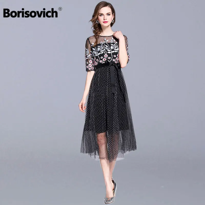 Borisovich, женское летнее Повседневное платье, новинка, модное, Цветочная вышивка, узор в горошек, элегантное, тонкое, для женщин, Платья для вечеринок M696