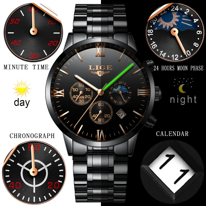 

Relogio Masculino 2019 LIGE Men's Watch Top Brand Luxury Men's Military Waterproof Sports Watch Stainless Steel Quartz Clock+Box