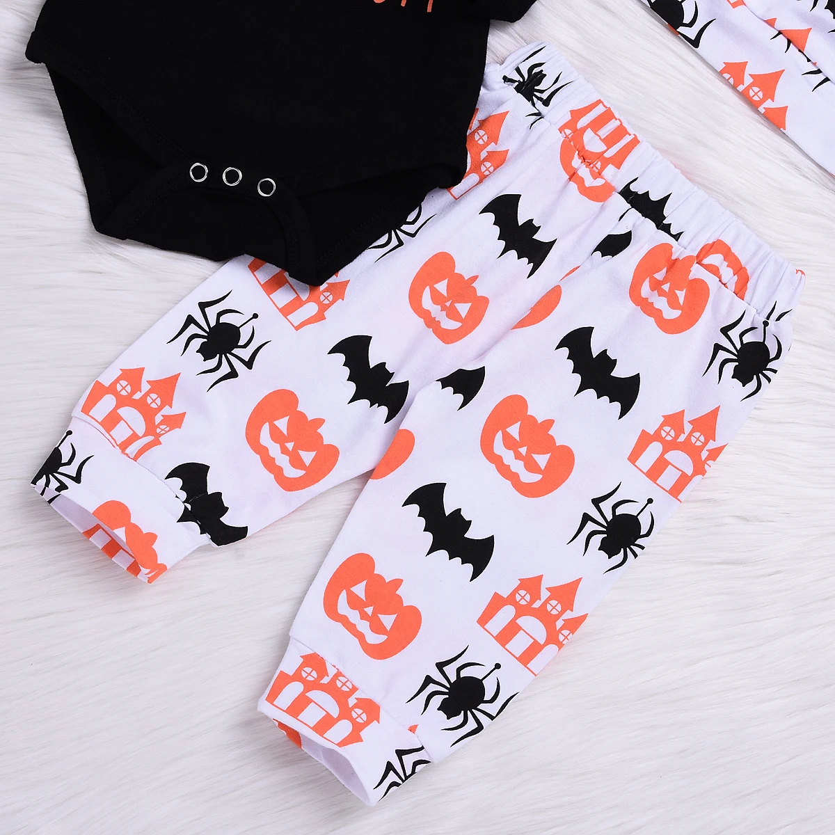 2018 Toddler Baby Boys Girls Halloween Clothes Set Letter Print Romper Tops Pumpkin Pants Leggings Outfits Fall Winter | Детская одежда