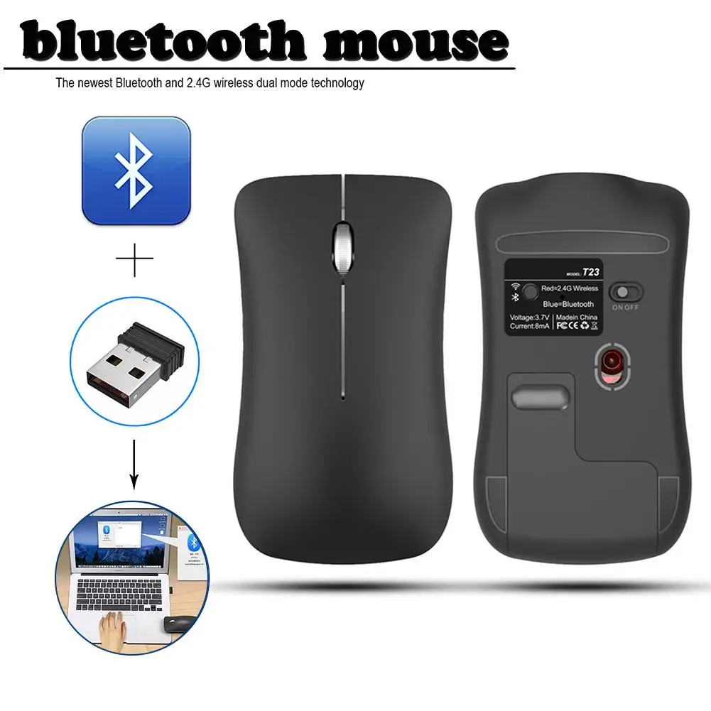 Модная Двухрежимная Беспроводная игровая мышь с Bluetooth или 2,4G для ноутбука, компьютера, мыши с usb-приемником, перезаряжаемая батарея