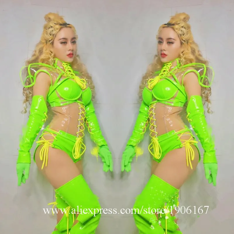

Fluorescent Green Sexy Lady Party Evening Dress Stage Performance Models Ballroom Costumes Masquerade Cosplay DS DJ Clothes