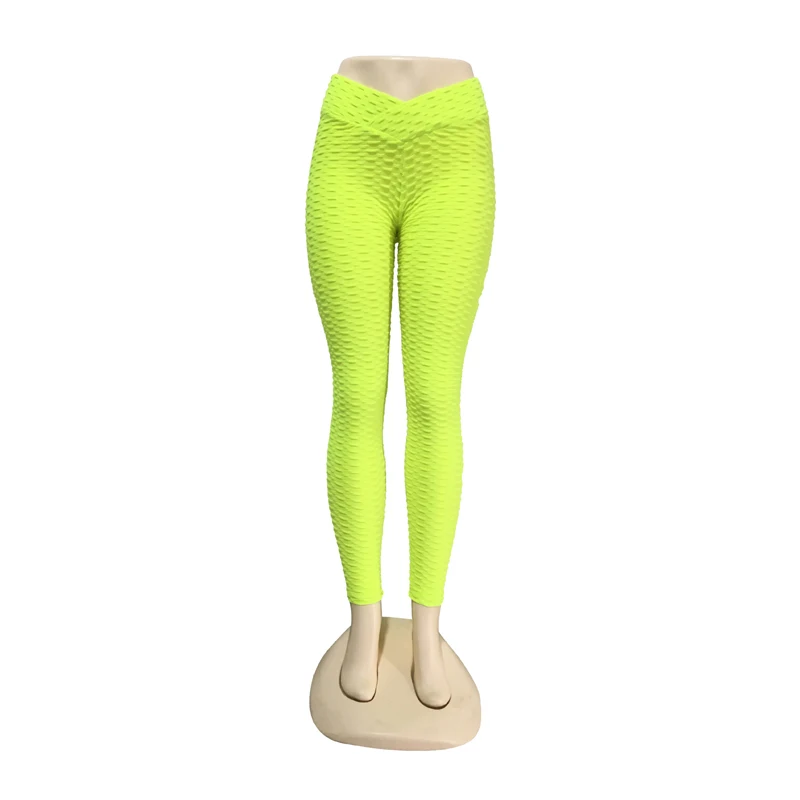 Fluorescent green Белые леггинсы с эффектом пуш-ап, сексуальные антицеллюлитные леггинсы с v-образной талией, спортивные женские штаны для фитнеса, одежда для тренажерного зала, леггинсы для тренировок и отдыха - Цвет: Fluorescent green