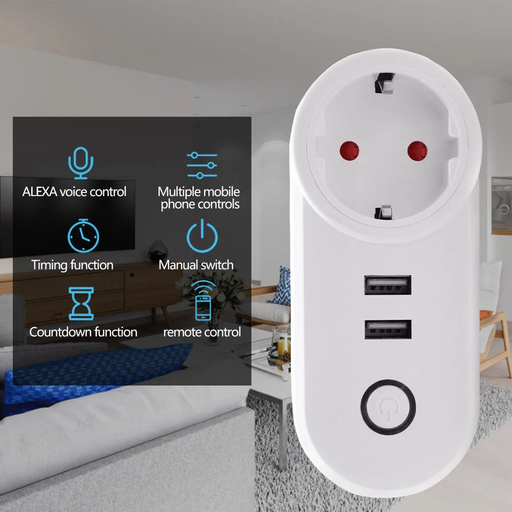 Ewelink WiFi Switch Dual USB for Alexa Google Home IFTTT FR Smart Socket 2 Outlets UK US EU Plug APP Remote Control|Модули для умного
