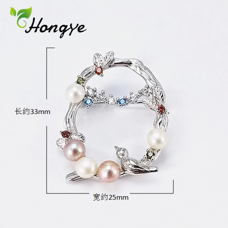 Hongye, чистое серебро 925, брошь в виде цветка, булавка, великолепная птица, хорошее ювелирное изделие, аксессуары для пальто, настоящий жемчуг, броши для женщин