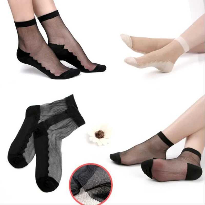 Women's Transparent Printing Socks Anti-silk Wear-resistant Thin Crystal Tube Sock Glass Silk Flowers | Женская одежда