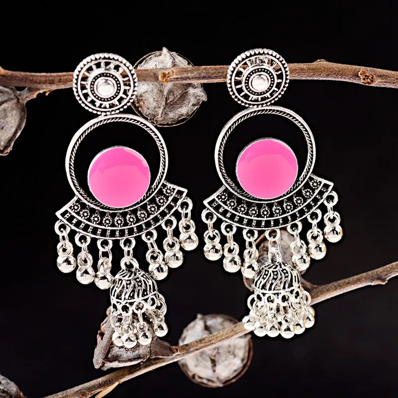 Женские египетские винтажные голубые капающие масла Jhumka Bells серебряные цветные
