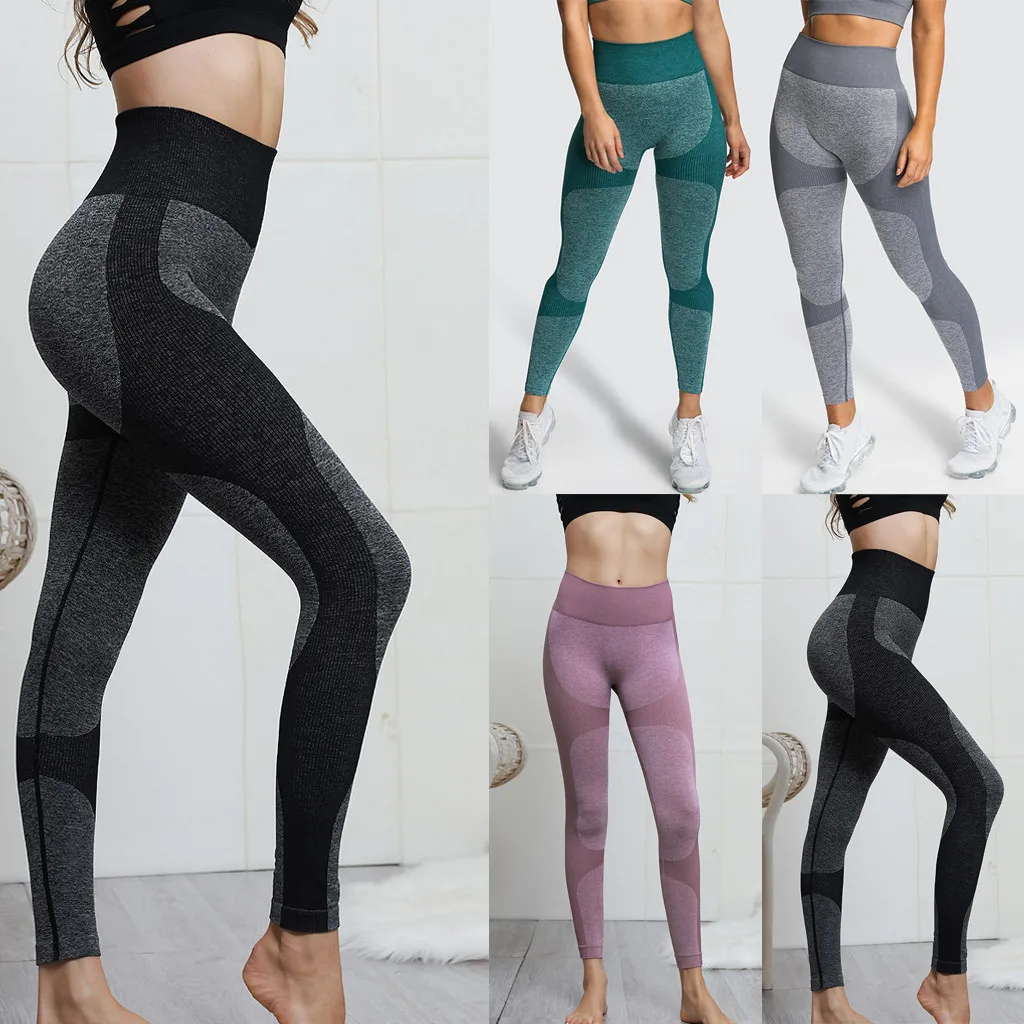 Solid Splice High-waist Yoga Pants Seamless Push Up Leggins Sport Women Fitness Running Yoga Pants Leggings Gym Sport Pant#py