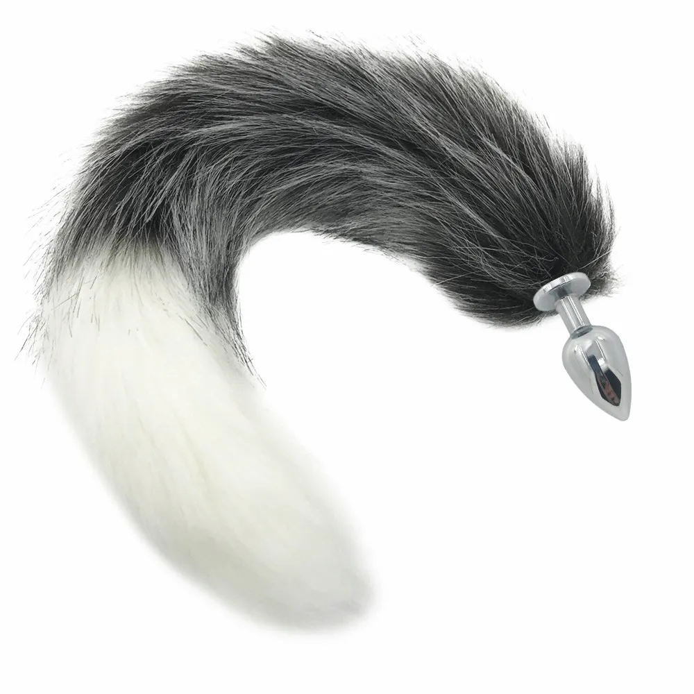 Лоскутная Анальная пробка с искусственным лисьим хвостом из нержавеющей стали