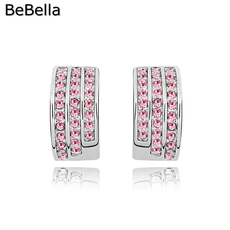 Серьги гвоздики BeBella arc с чешскими кристаллами модные оригинальные брендовые