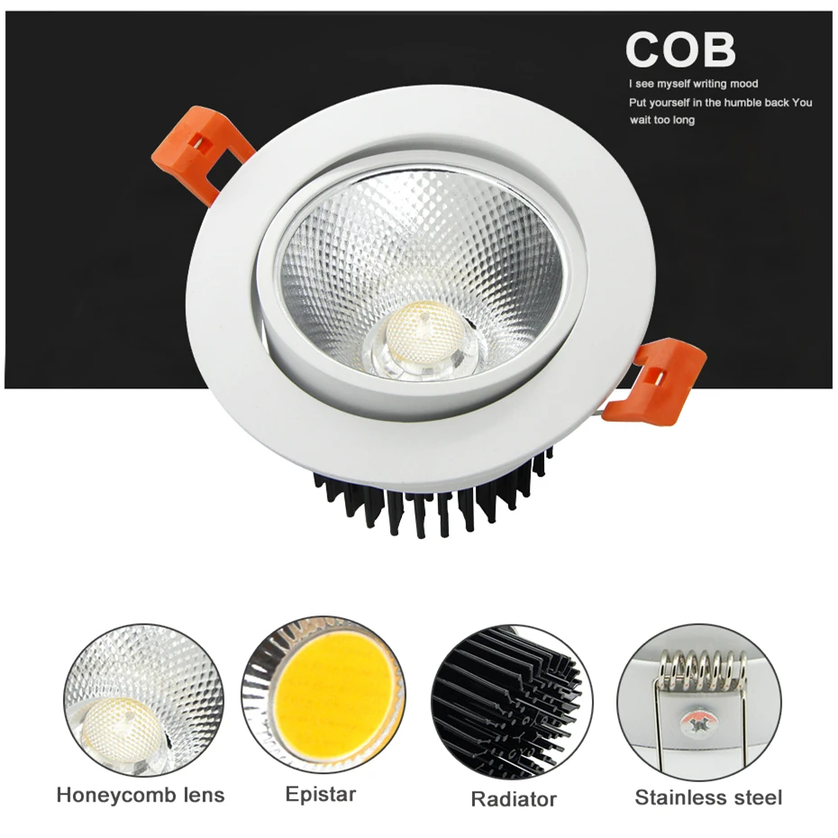 [DBF] súper bonito regulable LED empotrado en el techo COB Downlight 7W/9W/12W/15W/18W foco de techo con AC85-265V controlador de LED