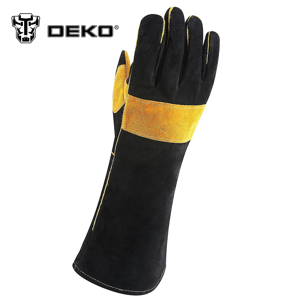Фото DEKO 15 Inch Leather Welding Gloves for DIY Wood Working/Fireplace/Stove/BBQ/Gardening/Welding Work Gloves for TIG/MIG Welders №4