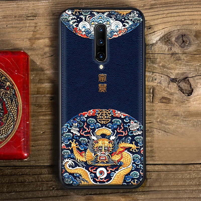 Luxury Soft Leather Case For OnePlus 7 7pro Phone Cases Silicone Shockproof Traditional Auspicious Protective Cover Shell | Мобильные