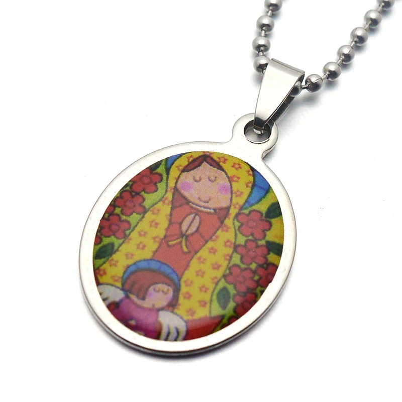 Нержавеющая сталь эмаль Овальный католическая детский образ Пресвятой Девы