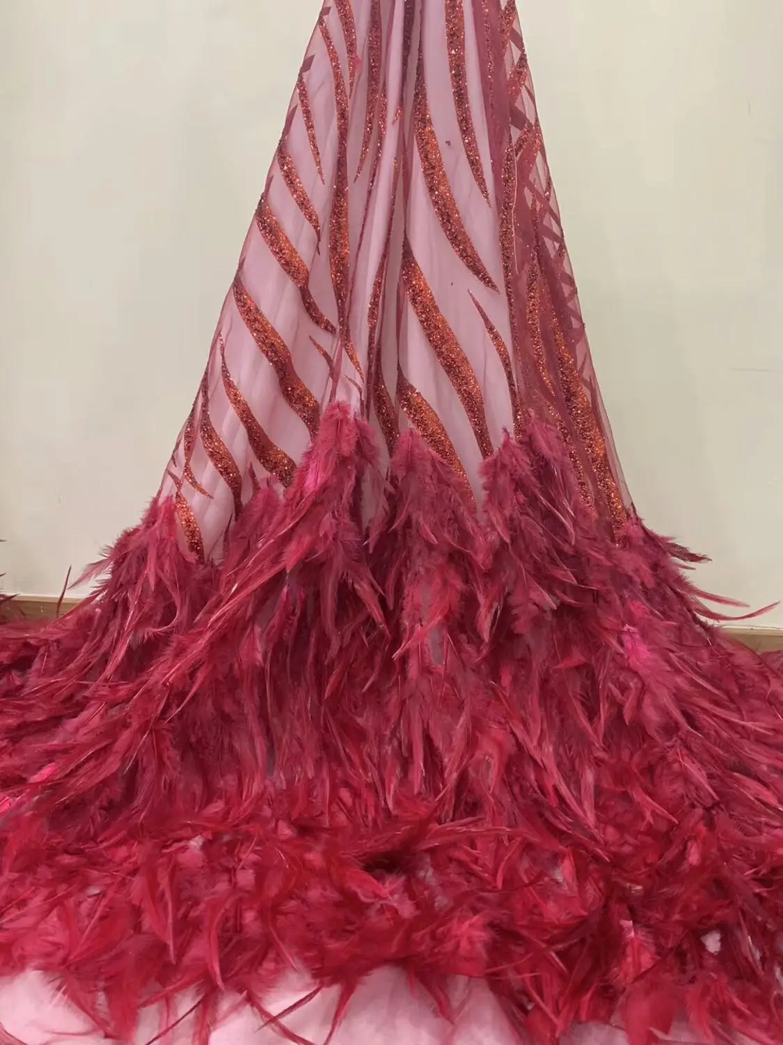 Роскошная кружевная ткань с перьями haute couture 1 шт. блестящие французские Свадебные