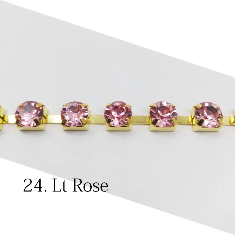 Lt Rose Горячая Распродажа Стразы чашки цепи 1 ярд/3 Ярд/5 Ярд SS28 хрустальные золотые цепочки 32 цвета для одежды сумки - Цвет: Lt Rose