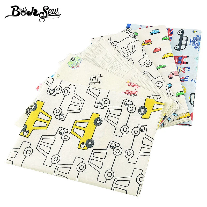 Booksew 100% хлопок саржа ткань детский дизайн автомобиля 6 шт./лот 40x50 см Ткань