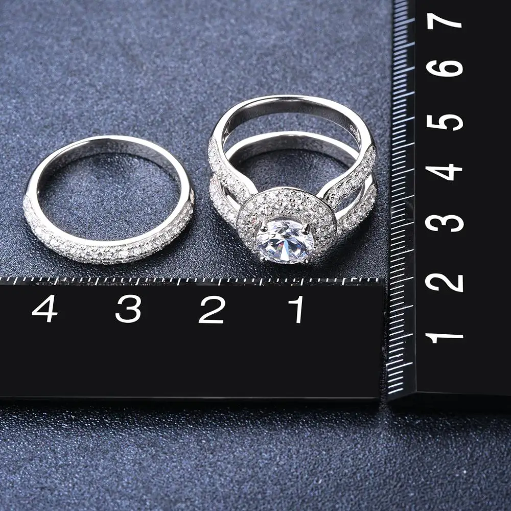 4.6Ct роскошный алмаз наборы обручальных колец из 2-в-1 твердая 925 пробы серебряные круглые обручальные кольца с фианитами для Для женщин Свадебное предложение подарок