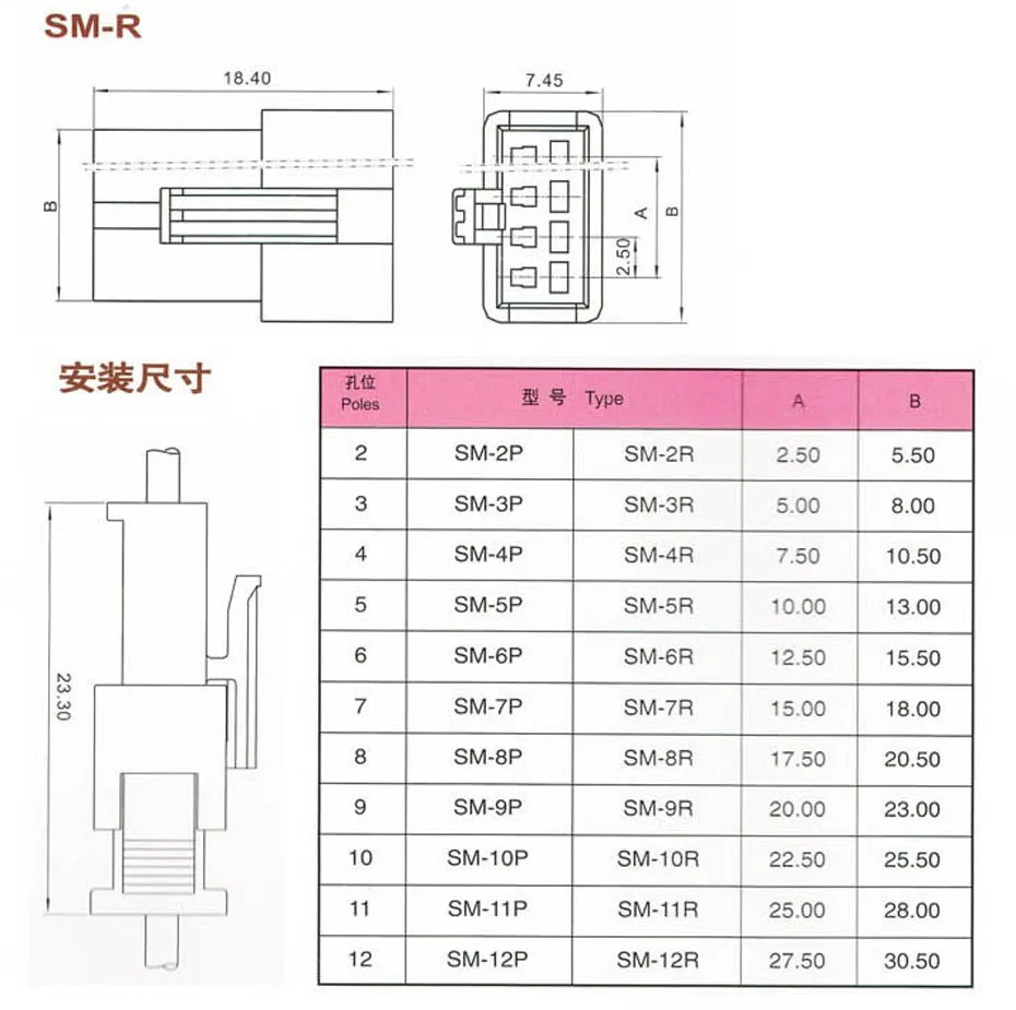 50 компл./лот(2+ 3+ 4+ 5+ 6Pin) Каждая шпилька 10 комплектов JST 2,54 мм SM серии Многоконтактный Соединительный штепсель, с ternimal мужского и женского пола