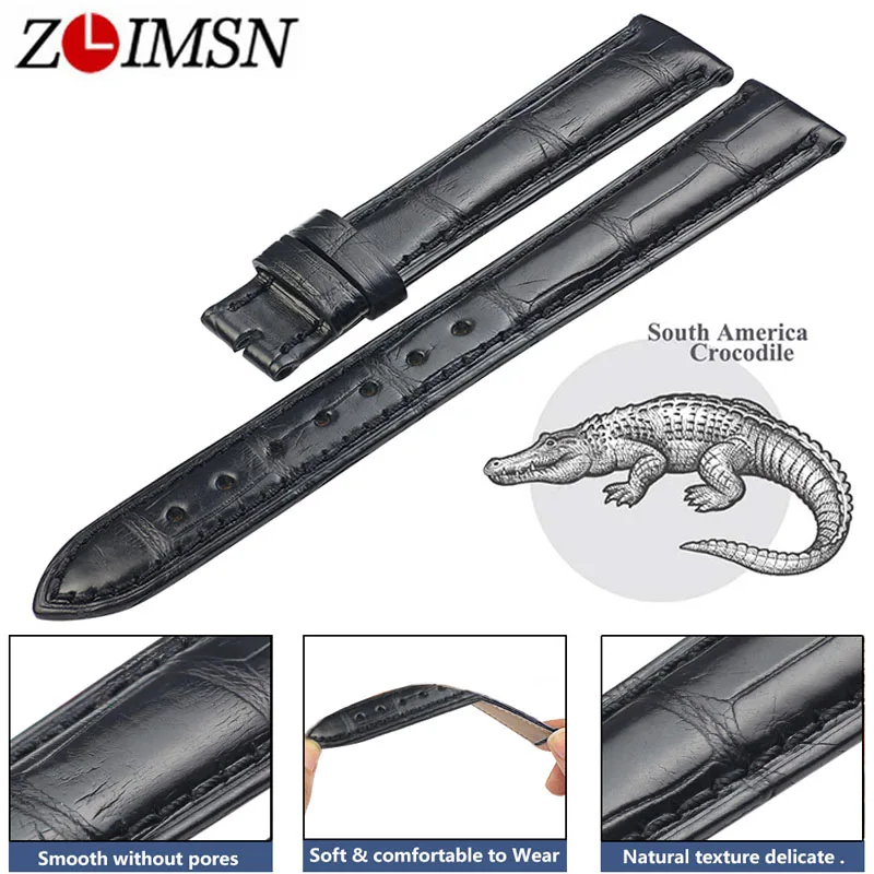 ZLIMSN Crocodile Leather Strap Hand-Stitched Fashion Quality Comfortable Waterproof Men's And Women Black Watch Band 12mm-26mm