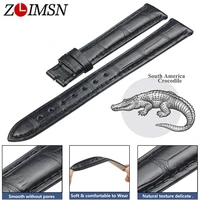 zlimsn crocodile leather strap hand stitched fashion quality comfortable waterproof mens and women black watch band 12mm 26mm