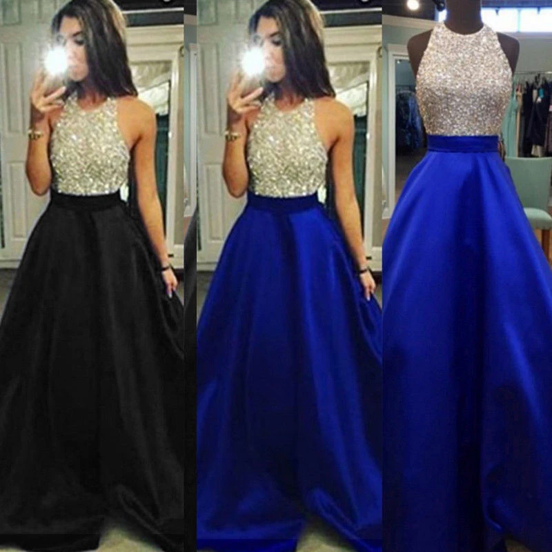 

New Women Ladies Dresses Fashion Sequin Formal Dress Prom Wedding Bridesmaid Gown Party Dress Sleeveless Backless Dress Vestido
