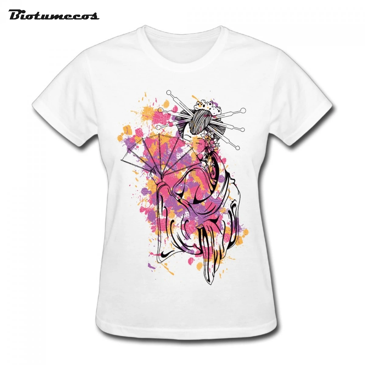 Для женщин Летние футболки короткий рукав 100% хлопок Япония Кабуки держать Чехлы