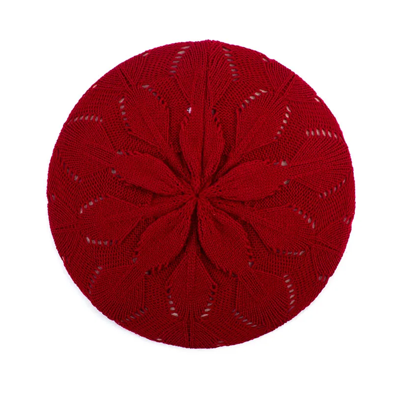 Geebro женский однотонный вязаный берет, шапка, весенние повседневные Мягкие акриловые береты для женщин, дамы французский артист, берет, шапки - Цвет: Dark Red