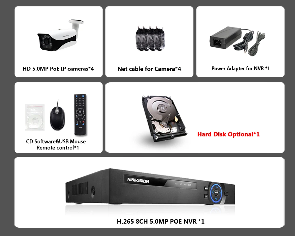 H.265 8CH 5MP CCTV камера система POE NVR комплект 3,6 мм объектив Крытый Открытый водонепроницаемый 5MP POE IP камера система видеонаблюдения