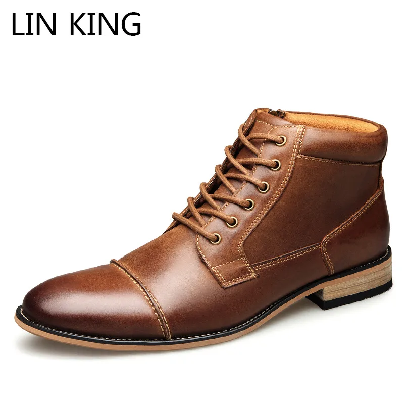 

LIN KING Big Size Classic Men Fashion Boots Cow Leather Zipper Safety Work Boots Spring Autumn Casual Boots Botas hombre