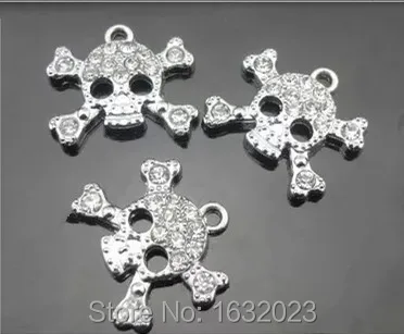 

Hot!!20PCS/Lot Skull Hang Charms Pendant with Rhinestone Fit Necklace Bracelet Collar Cell Phone Charms Wholesale HC22