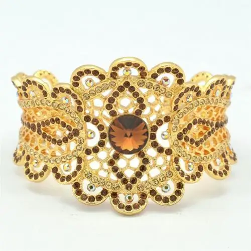 H качественный коричневый браслет с цветами и австрийскими кристаллами для