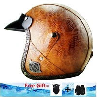 helmet motorcycle open face helmet can add removed mask retro pu leather open face cruiser scooter moto helmet kask