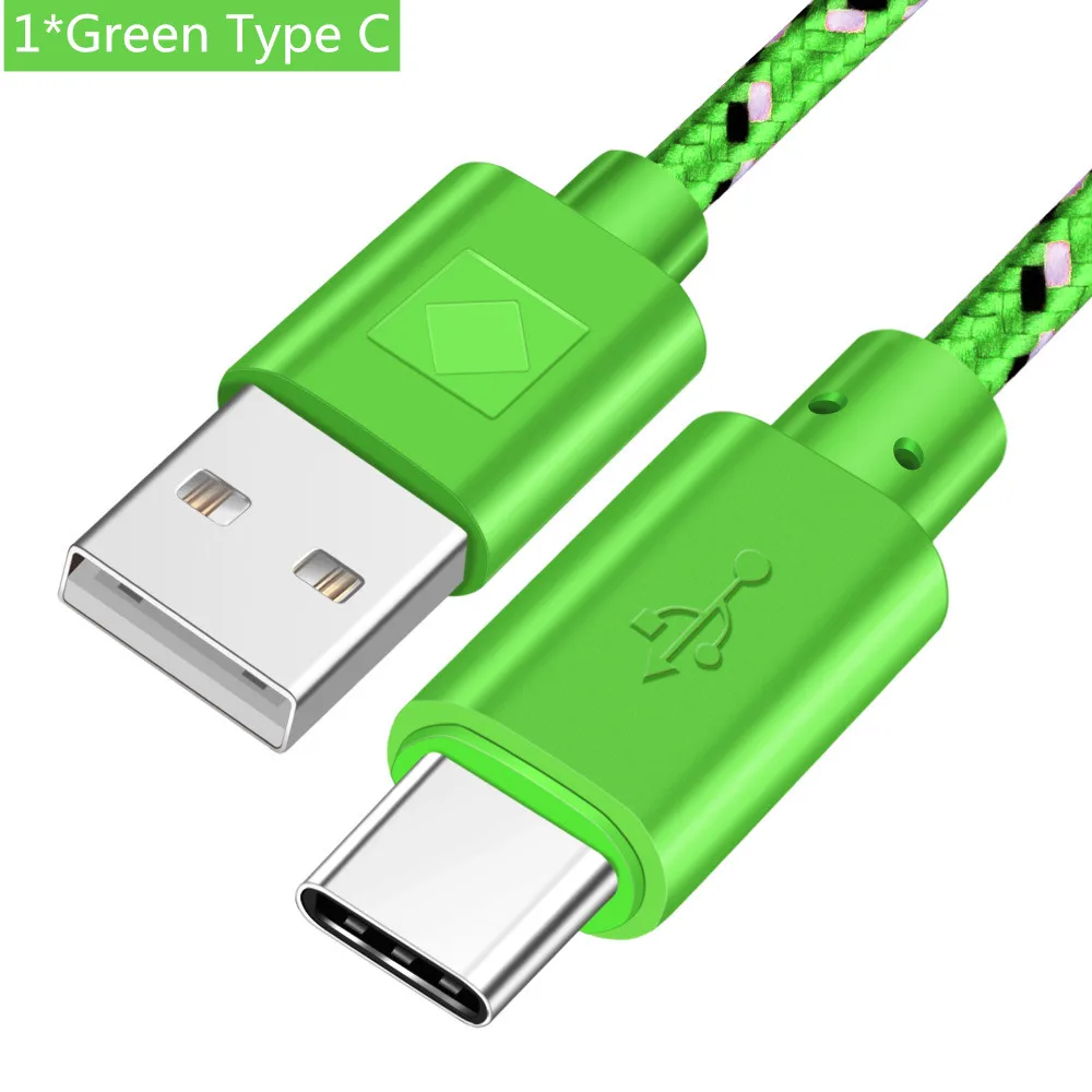 Кабель Micro usb type-C ROMICHW 1 м 2 м 3 м нейлоновый кабель для быстрой зарядки для samsung Xiaomi huawei LG Android Micro usb type-C USB шнур - Цвет: Green For Type C