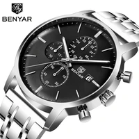 benyar 2019 new men watch business full steel quartz top brand luxury casual waterproof leather sports male wristwatch relogio