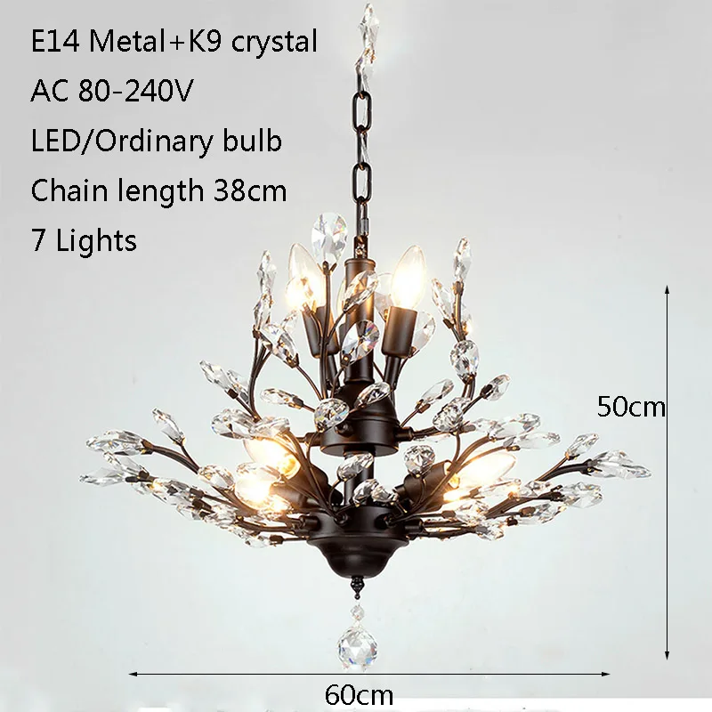 Modern American country crystal E14 LED personality creative chandelier for living room dining bedroom porch restaurant | Лампы и