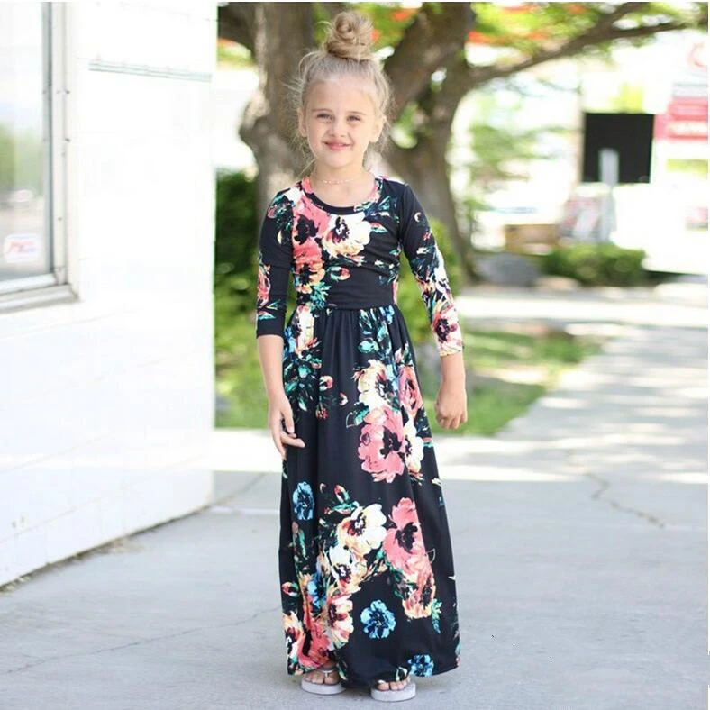 Spring Autumn Baby Girls Dress 2018 Cute Hit Color Kids Long Dresses For Girl Clothes Children Casual Beachwear Maxi 2-10T | Детская