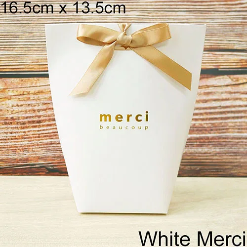 13.5x16.5cm Merci 5 шт. высококлассные черно-белые бронзовые "Merci" Сумки для конфет французские спасибо Свадебные сувениры Подарочная коробка посылка на день рождения - Цвет: 13.5x16.5cm Merci