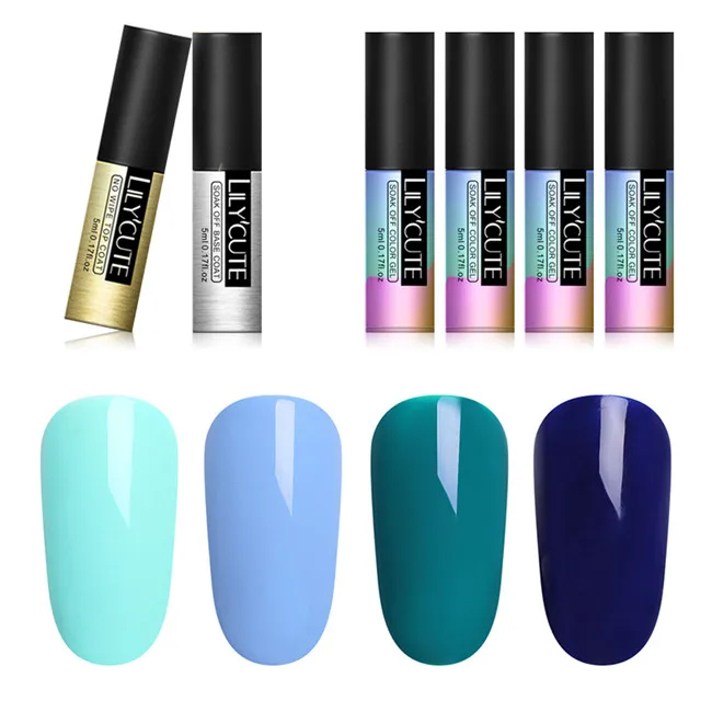 Set 10 LILYCUTE 6 бутылочек серии лак для ногтей 5 мл черный белый красный серый замочить от УФ гель лак клей маникюрный лак основа верхнее покрытие - Цвет: Set 10