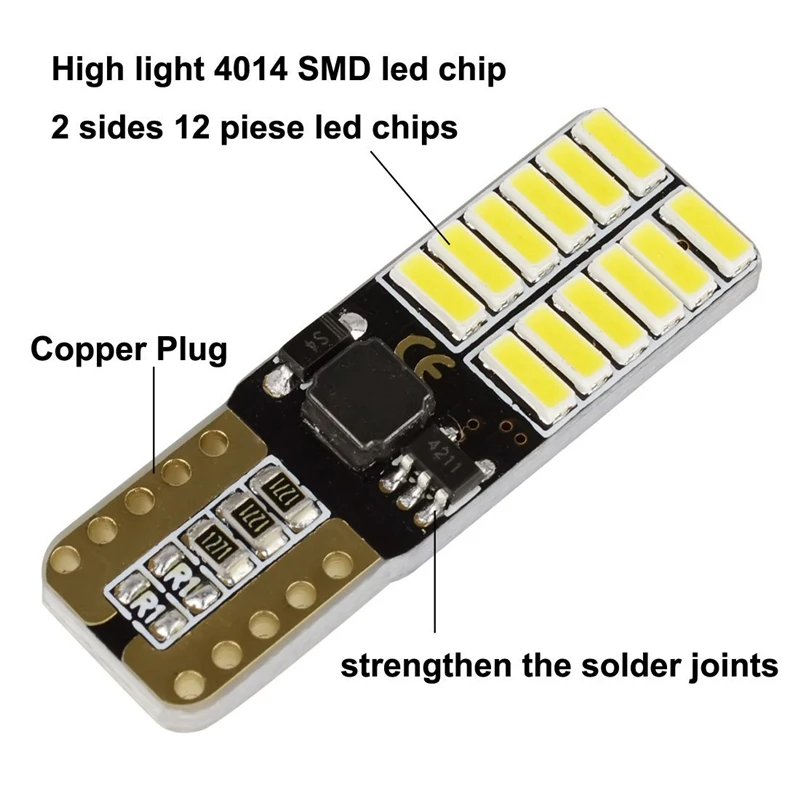 YOSHOW 100 шт. T10 24smd 4014 Canbus ОШИБОК светодио дный лампы W5W 12 В чип Бесплатная авто