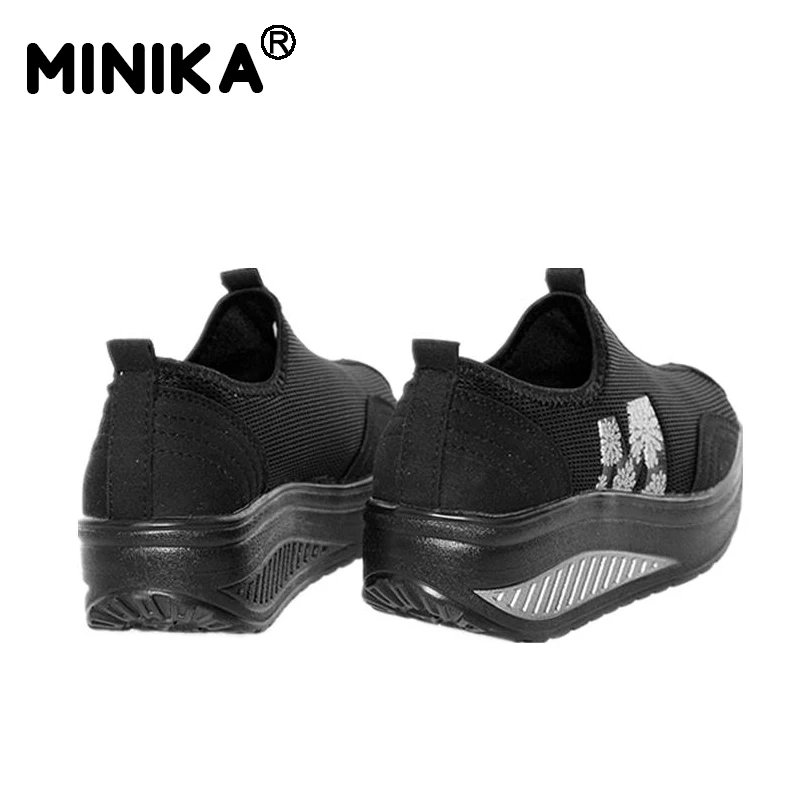 Minika/летние дышащие сетчатые женские туфли на танкетке слипоны для фитнеса