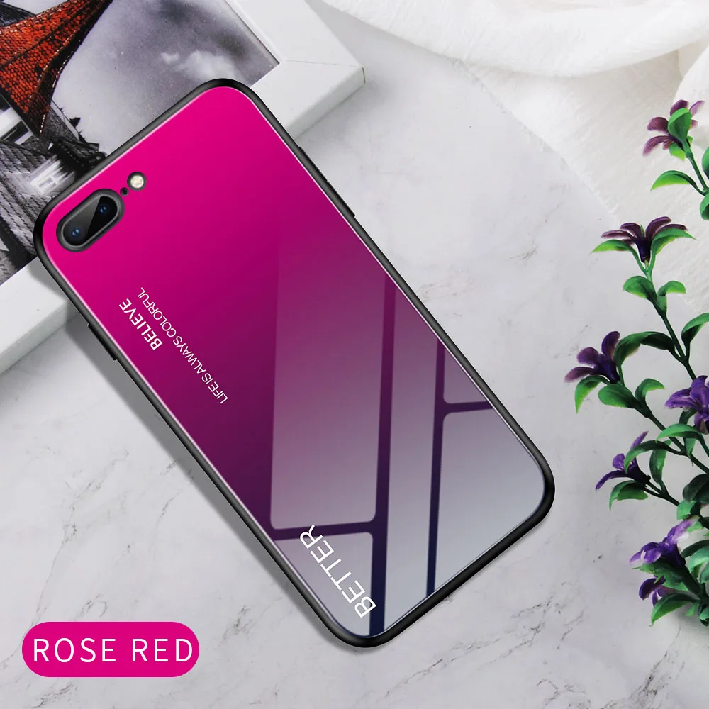Rose Red Мраморный звездное небо чехол для телефона для iPhone 6 6S 7 8 Plus закаленное стекло градиентный чехол для Apple iPhone X XR XS Max девушка человек чехол s - Цвет: Rose Red