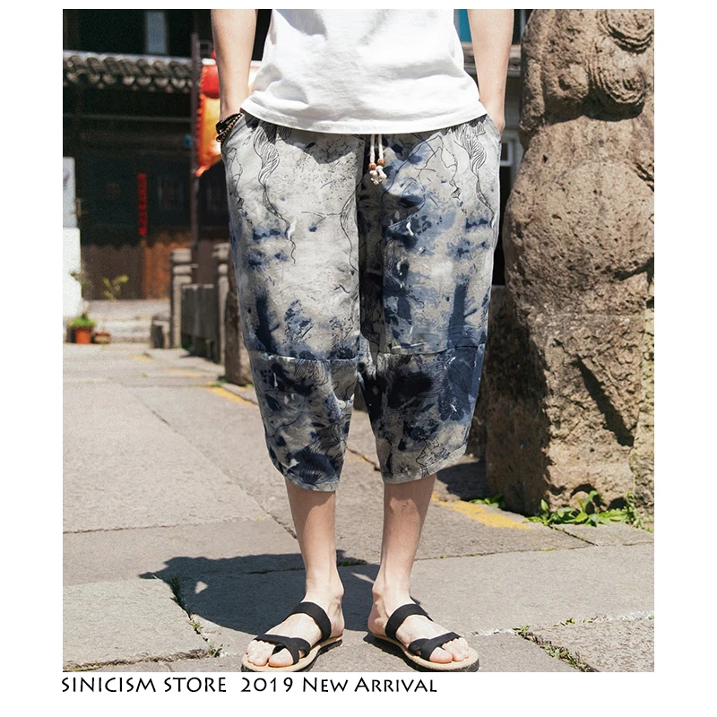 Sinicism Store Харадзюку 5XL шаровары мужские 2019 летние хлопковые льняные винтажные