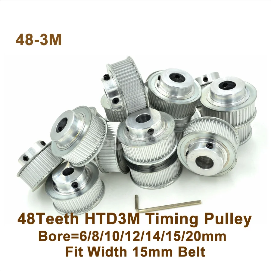 POWGE 50 шт. 48 зубцов 3 м зубчатый шкив Bore6/8/10/12/14/15/20 мм Fit W = 15 3M ремень CNC гравировальный