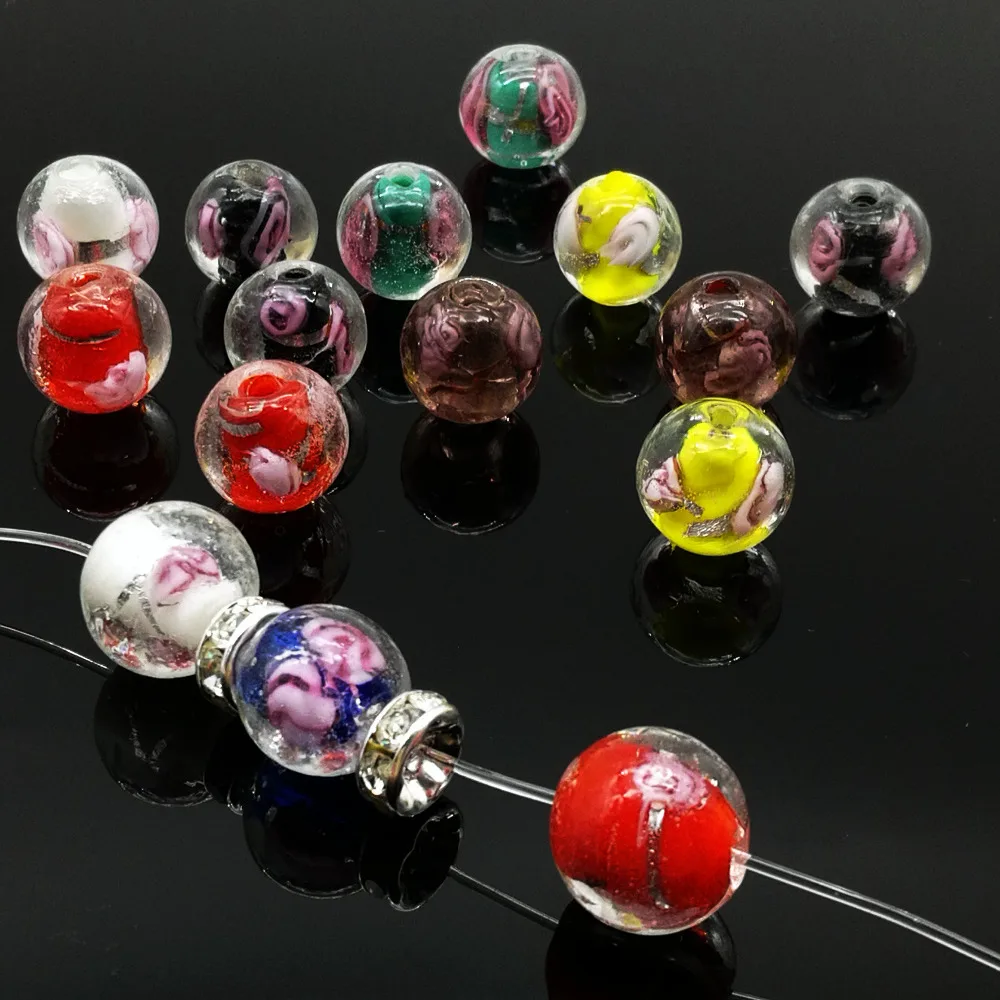 

50 PCS DIY Scattered Beads Handmade 12 MM Flower Glass Jewelry Bracelets Necklaces Earrings Accessories
