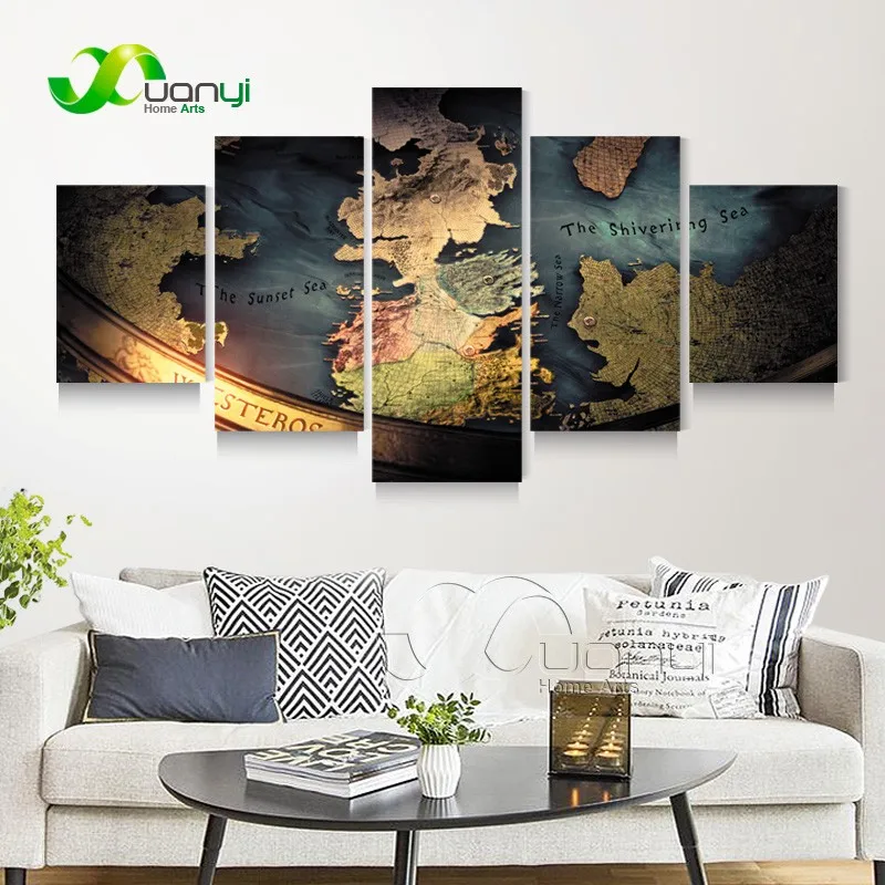 Карта мира Холст 5 шт. настенное Искусство Классическая картина Печать на холсте