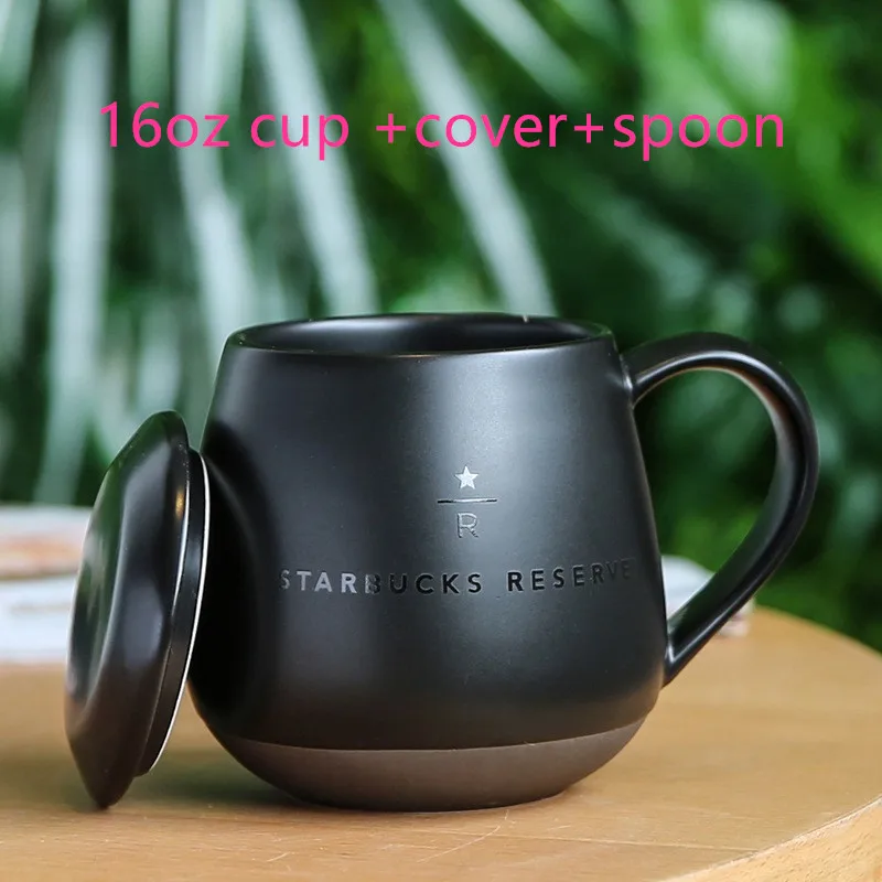16oz cup lid spoon Черная брендовая кружка с крышкой и ложкой 16 унций 12 унций классические керамические кофейные чашки и кружки креативные для подарка кружка посуда для напитков - Цвет: 16oz cup lid spoon