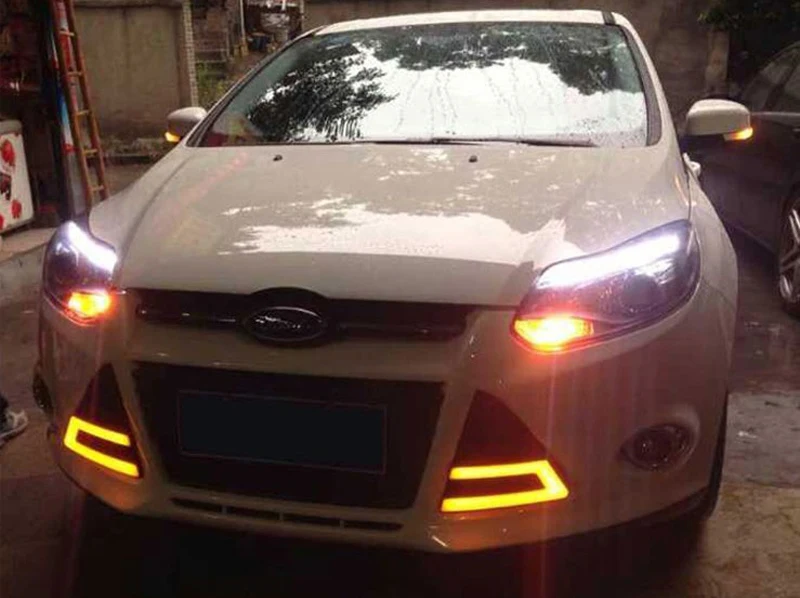 Для Ford Focus 3 MK3 2012~ дневной ходовой светильник DRL светодиодный противотуманный фонарь с желтым поворотным сигналом